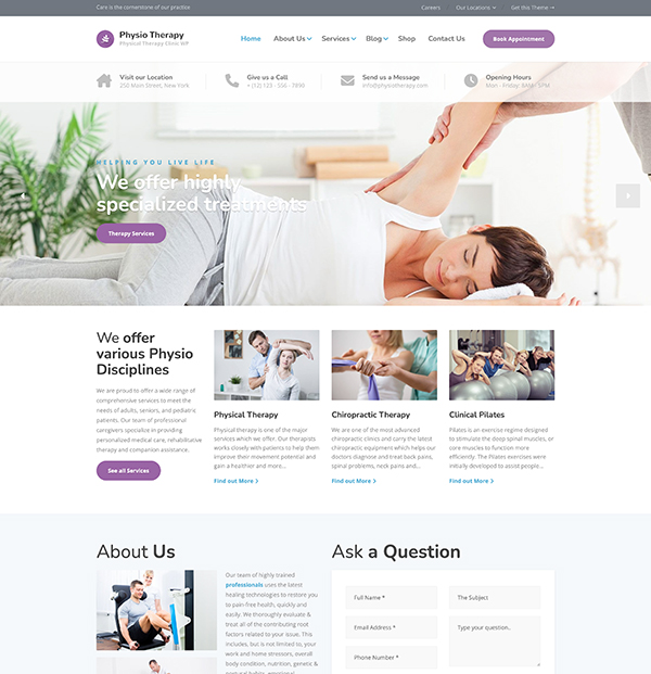 Website template for Physical Therapy Physio WordPress theme homepage