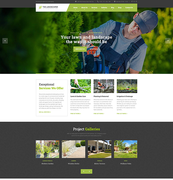 Website template for Landscaping The Landscaper WordPress theme homepage