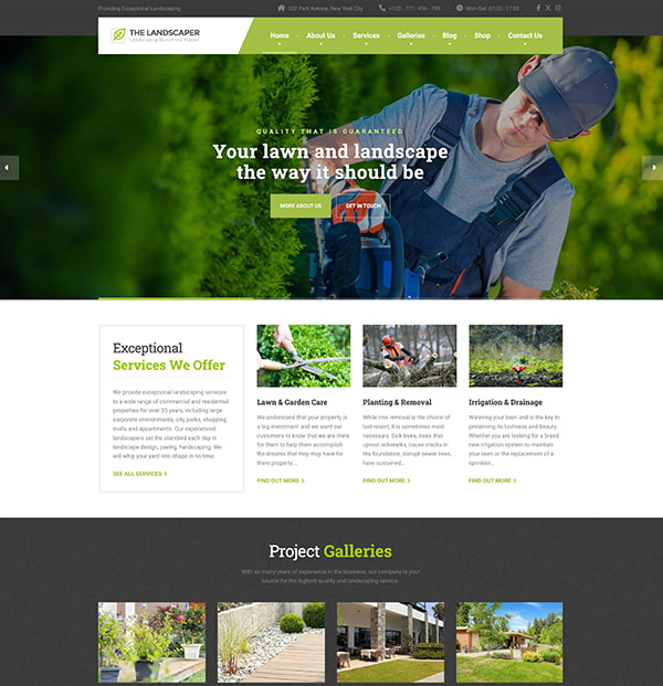 Website template for Landscaping The Landscaper WordPress theme homepage