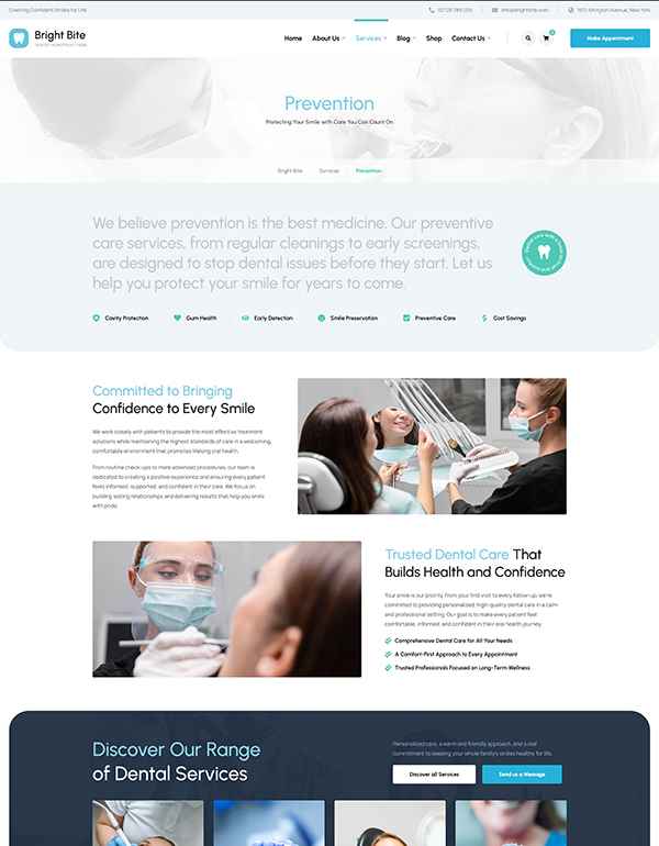 Single dental service page template in WordPress theme