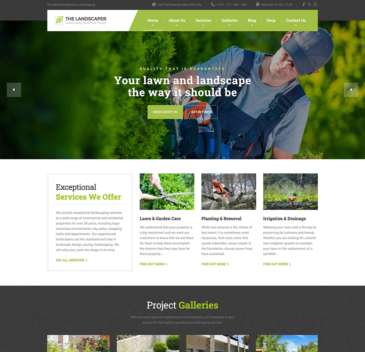Website template for Landscaping The Landscaper WordPress theme homepage