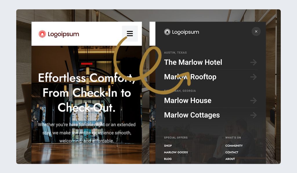 Off-canvas panel designed by Qreative Header Footer Pro plugin